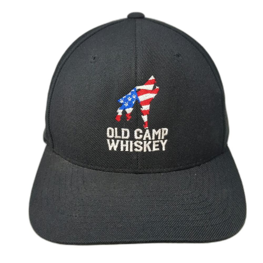 Yupoong Snapback Black One Size Old Camp Whiskey Wolf American Flag Logo Hat
